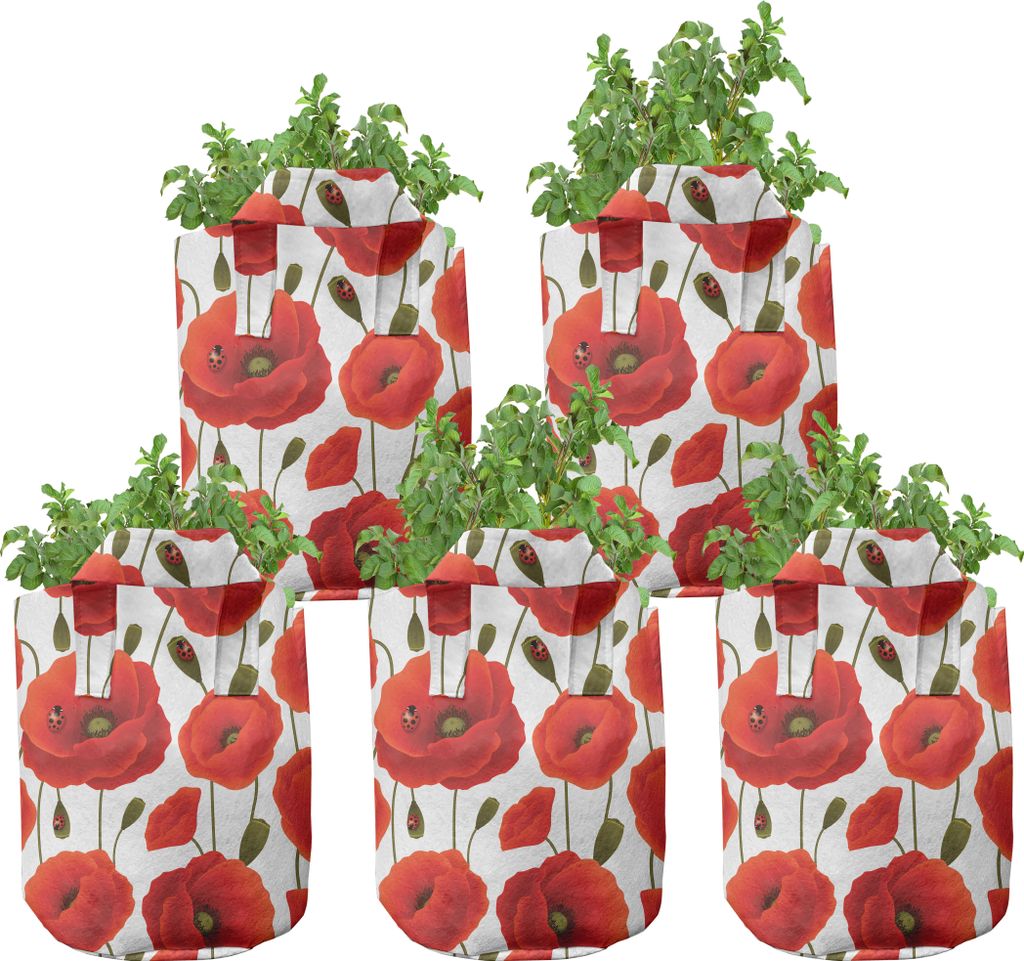 ABAKUHAUS Mohn Zuchttöpfe 5er-Pack, Floral Blossom Spring, hochleistungsfähig Stofftöpfe mit Griffen für Pflanzen, 7 Gallonen, Orange Olive Gr...