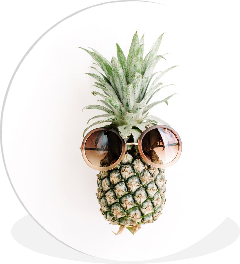 MuchoWow Rundes Wandbild - Runde Bilder Sonnenbrille - Ananas - Tropisch Ø 90 cm Kreis Wanddekoration Kunststoff - Wandkreis - Wandschmuck - Wan...