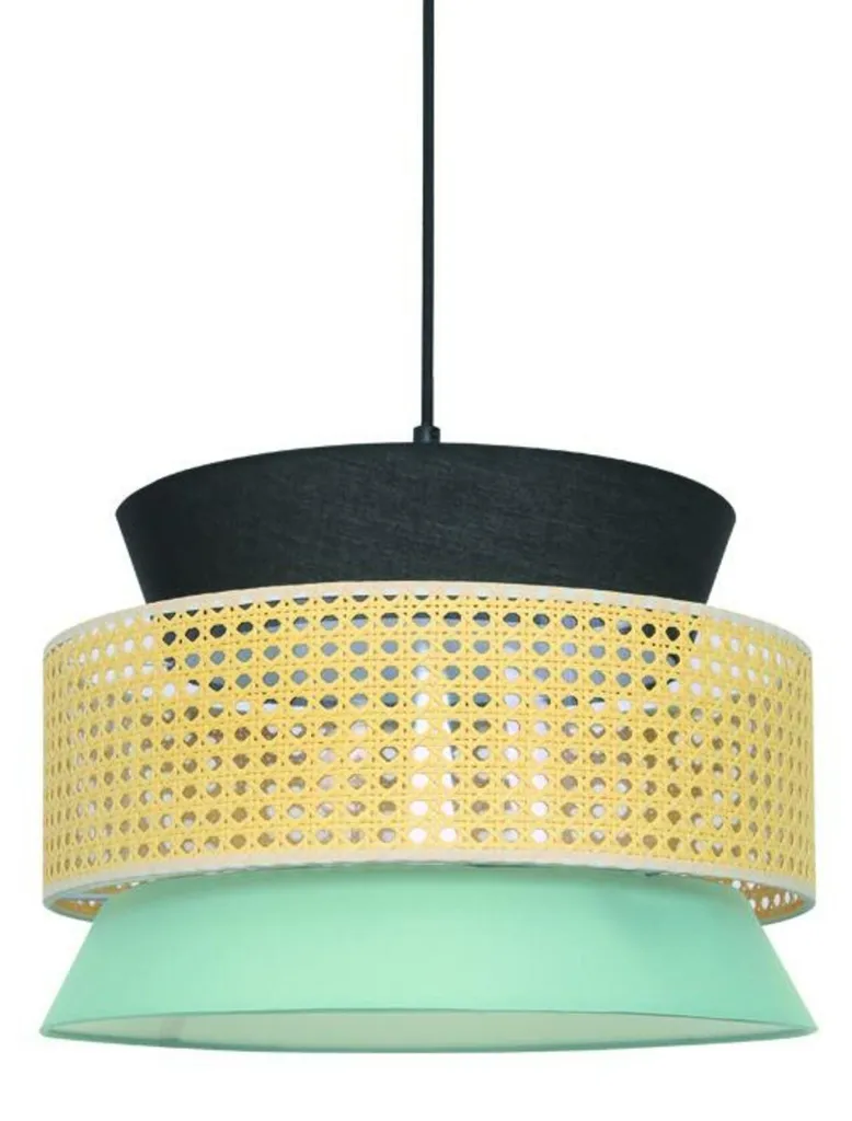 Suspension ACA NISYROS 1xE27 Noire en Textile et Rotin D40 TF20841P