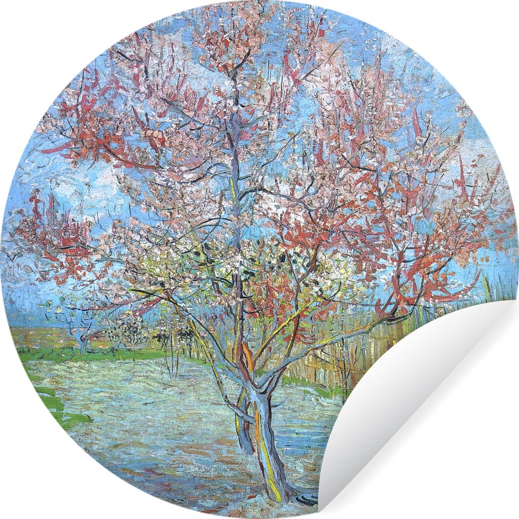 MuchoWow Runde Wandtattoo - Wandsticker Tapete Aufkleber Der rosa Pfirsichbaum - Gemälde von Vincent van Gogh Ø 100 cm Selbstklebend und Reposi...