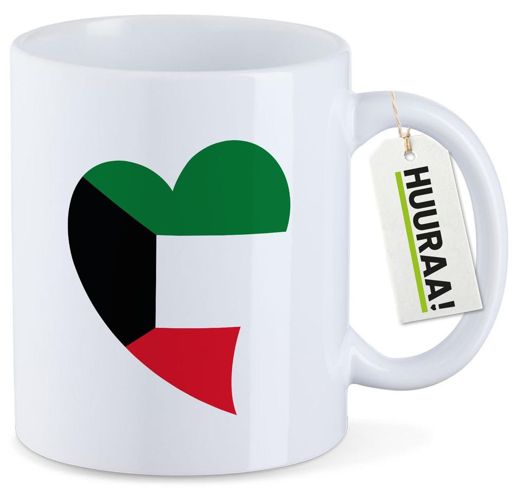 Huuraa Kaffeetasse Kuwait Flagge Herz 330ml Weiß Keramik Kaffeebecher Geschenkidee