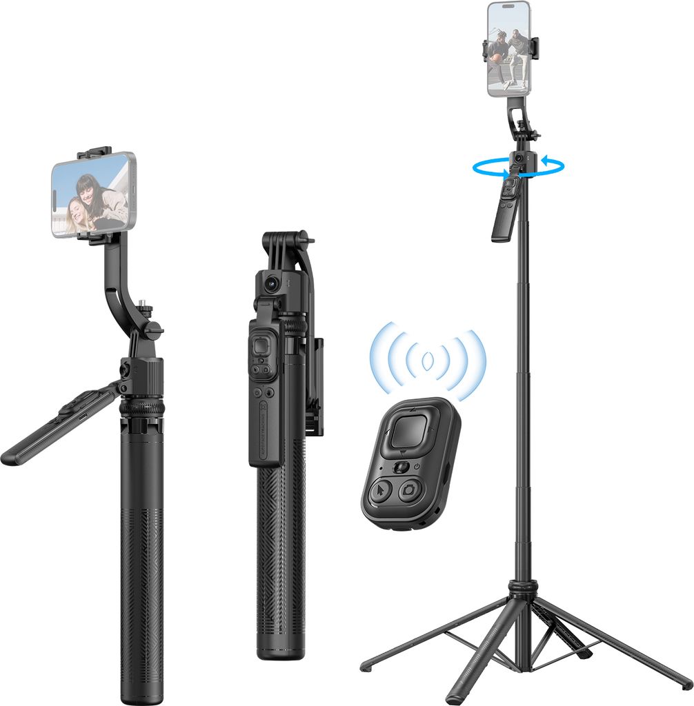AI-Gesichtsverfolgung, Telefon-Selfie-Stick-Stativ, 360¡ã drehbar, Gestensteuerung, 4-Bein-Ausziehfunktion, max. 163,5 cm/64,3 Zoll, Quadrapod mi...