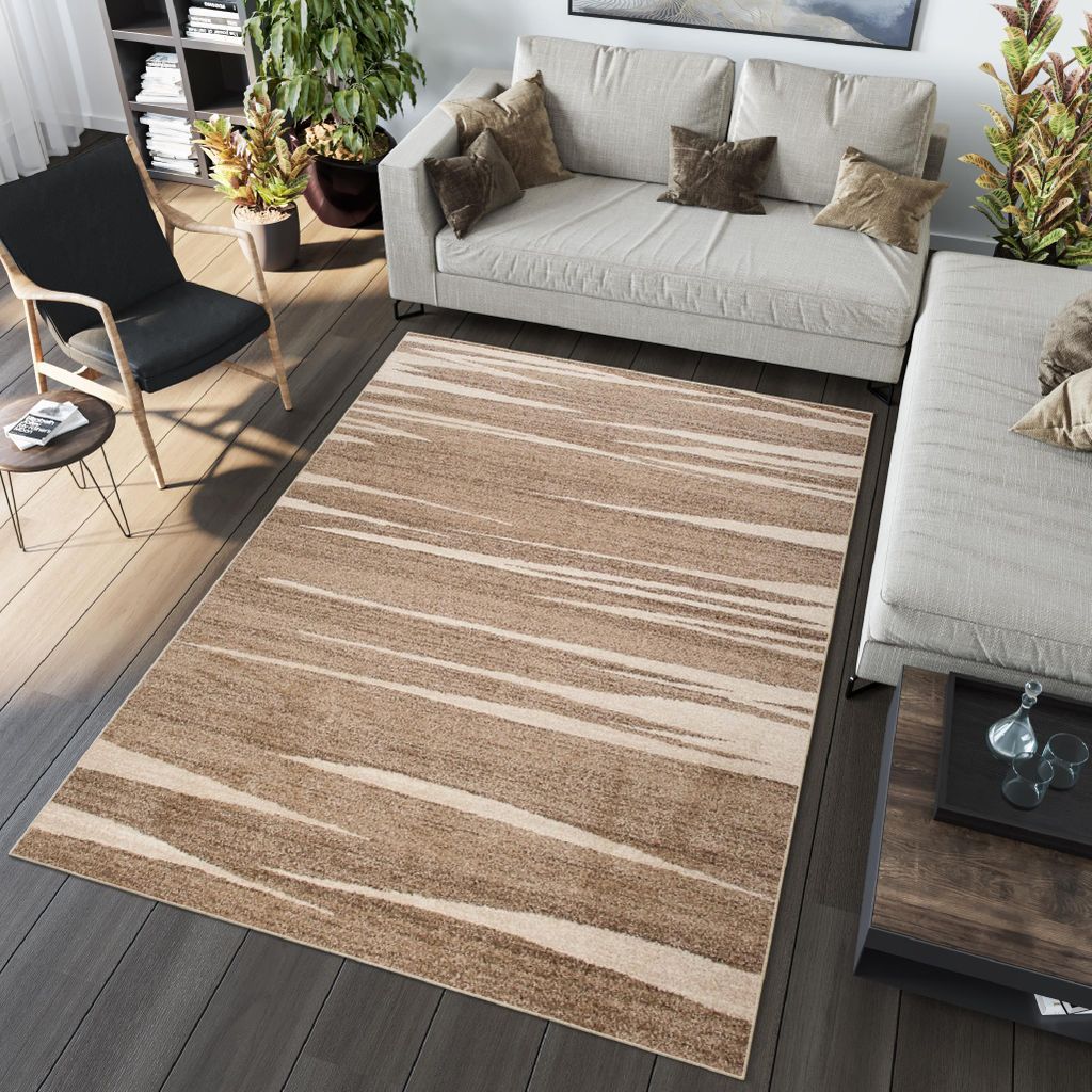 Teppich Wohnzimmer Schlafzimmer Kurzflor Modern Meliert Design Beige Creme 160 x 220 cm