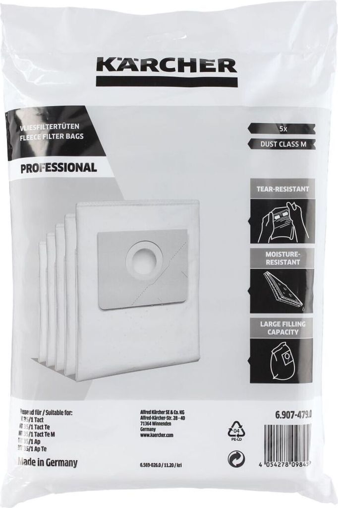 A package of Kärcher professional filter bags for vacuum cleaners.