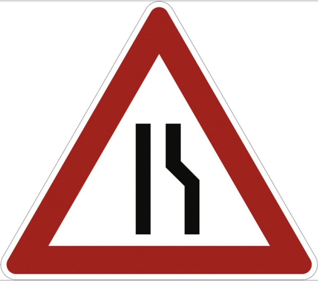 Verkehrsschild VZ121-10, Einseitig verengte Fahrbahn, Verengung rechts, Alu, ...