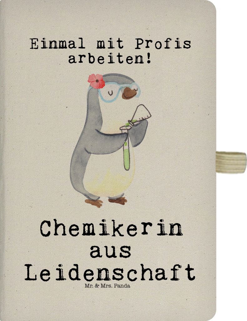Mr. & Mrs. Panda DIN A4 Baumwoll Notizbuch Chemikerin Leidenschaft - Transparent - Geschenk, Forschung, Adressbuch, Labor, Spruch, Witzig, Tagebuch...