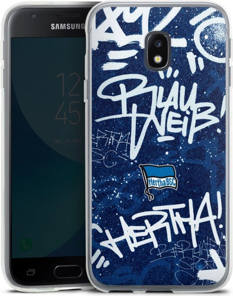 DeinDesign Handyhülle für Samsung Galaxy J3 Duos (2017) Silikon Hülle Case Smartphone Schutzhülle Graffiti Hertha BSC Offizielles Lizenzprodukt