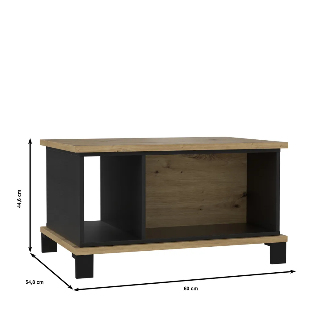 Petite table basse chêne Artisan et noir TRONDHEIM - Format 80x55 cm