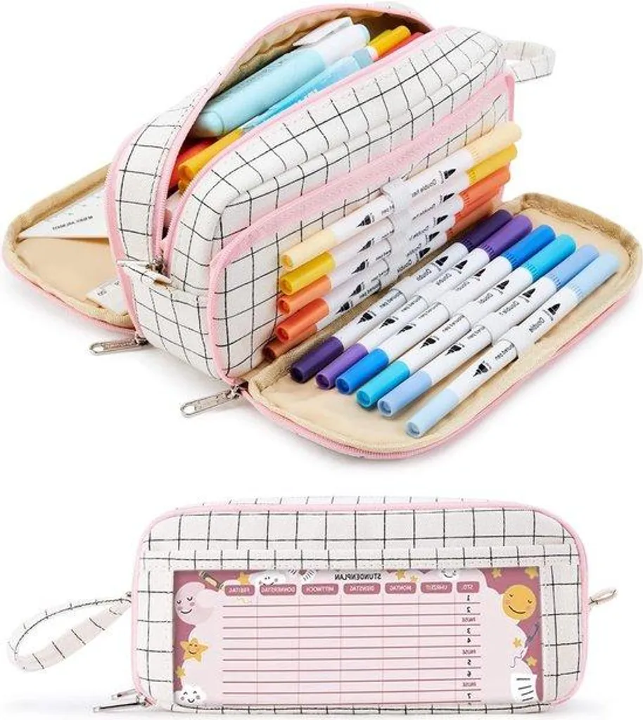 Trousse noire résistante 3 compartiments - Grande trousse crayons