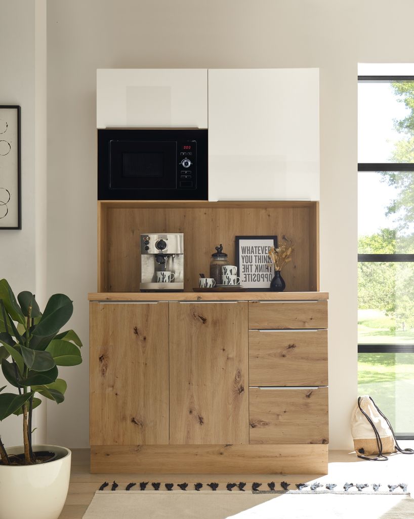 Küchen Buffet Marleen Premium 120 cm Weiß Artisan Eiche Produktbild 