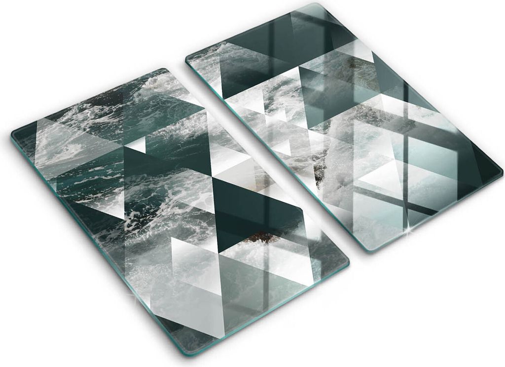 Glasschneideplatte - Herdabdeckplatte - 2x30x52 cm -Schneidebrett - Spritzschutz -Dreiecke und Wasser