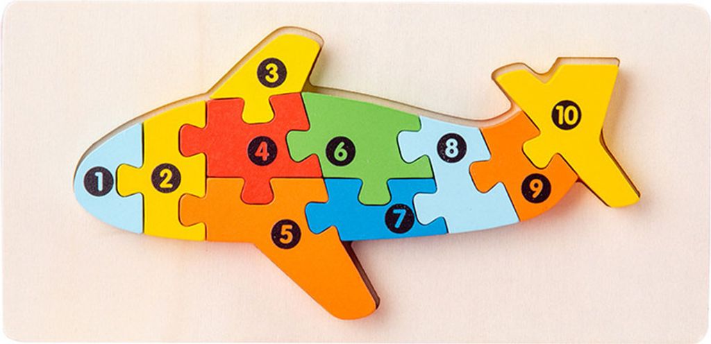 3D Verkehr Tier Dinosaurier Puzzle Blöcke mit numerischen Eingabeaufforderungen, geeignet für Kinder im Alter von 18 Monate und höher,Flugzeug