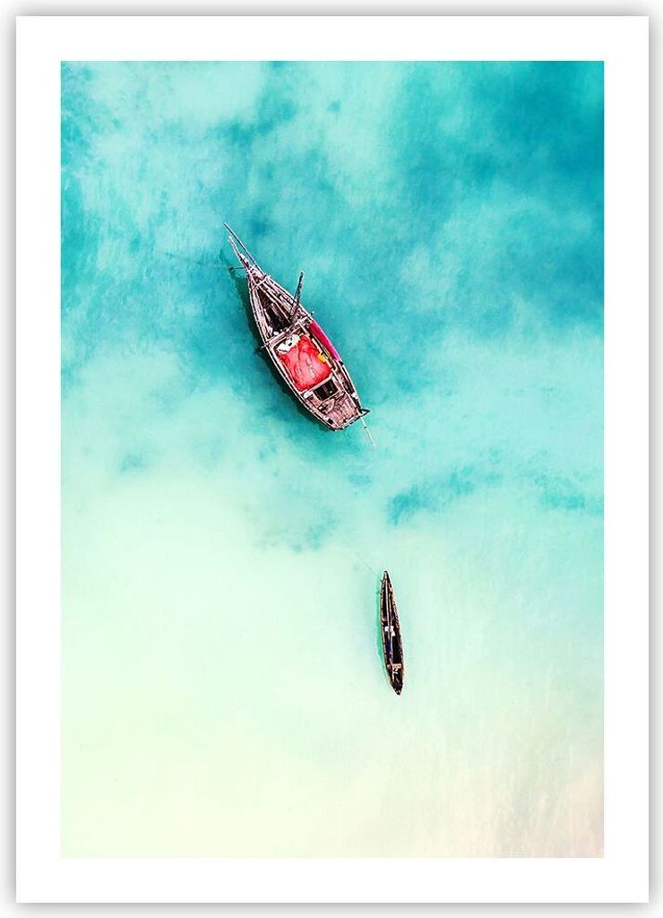 Poster - Poster ohne Rahmen - Insel Boot Schiff Ozean - 50x70 cm - Wand Bild - Wanddeko - Wandbilder - Kunstposter - Wandposter - Bilder - Kunstdru...