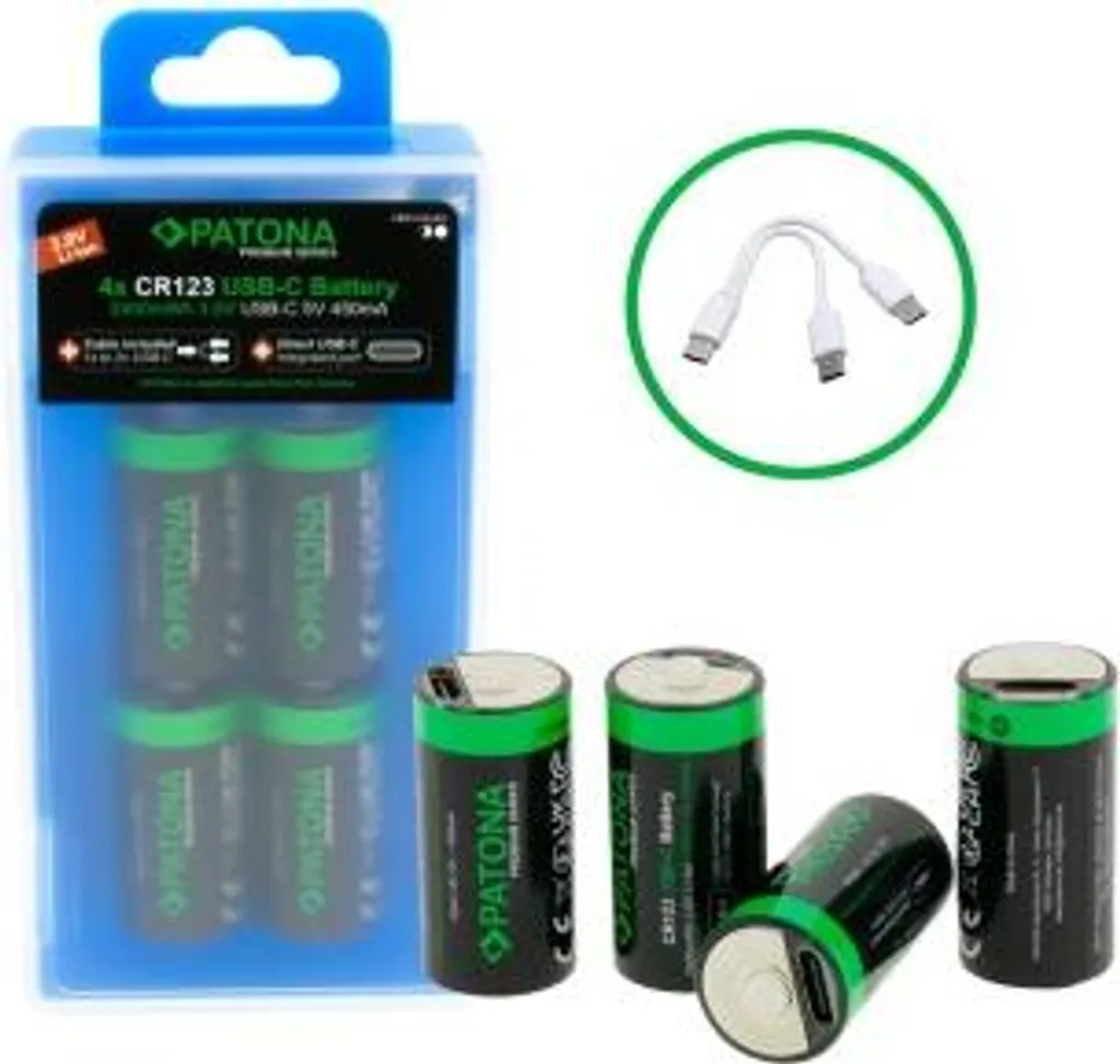 4x Batterie CR123A Ricaricabili 2960mWh con USB-C | Risparmio Garantito