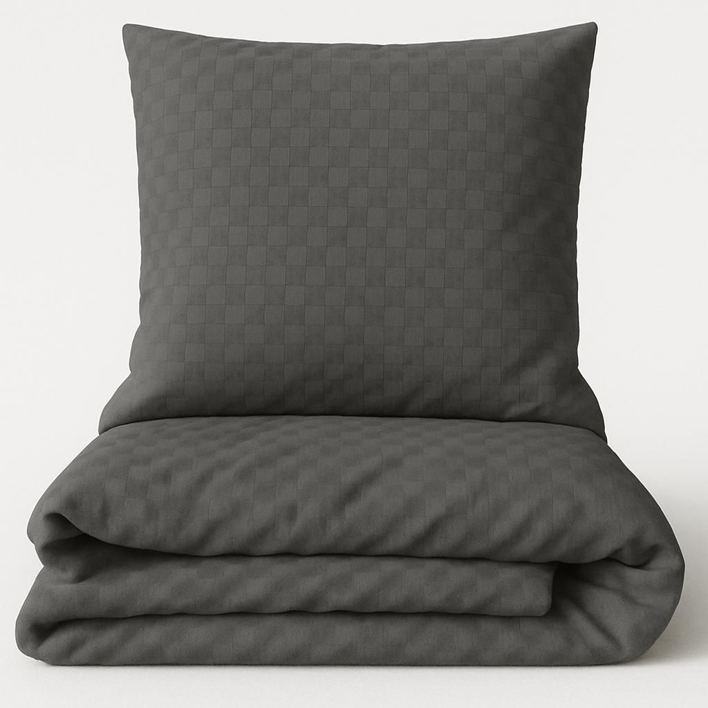 Bettwäsche 135x200 cm Baumwolle Set Renforce Grau Kariert weich Kissenbezug 80x80 cm mit Reißverschluss alle Jahreszeiten 4 Teilig