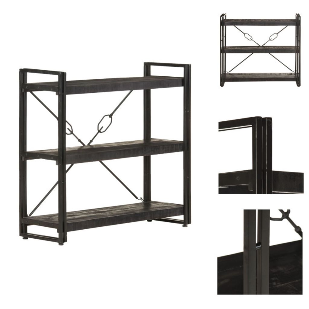 vidaXL Bücherregal 3 Fächer Schwarz 90x30x80 cm Mango Massivholz - Bücherregale & Bücherschränke