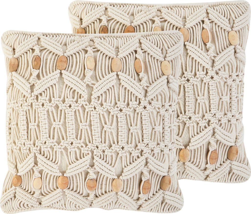 BELIANI Dekokissen 2er Set Beige Baumwolle 45 x 45 cm Strickmuster Boho-Stil Wohnzimmer Salon Schlafzimmer