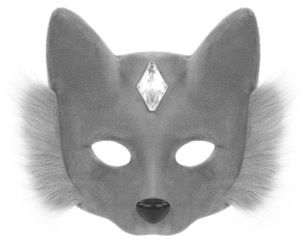 Gesichtsmaske aus Plüsch-Fuchs-Design mit Strasssteinen, ideal für Kostümpartys, Halloween, Cosplay und Geburtstage.