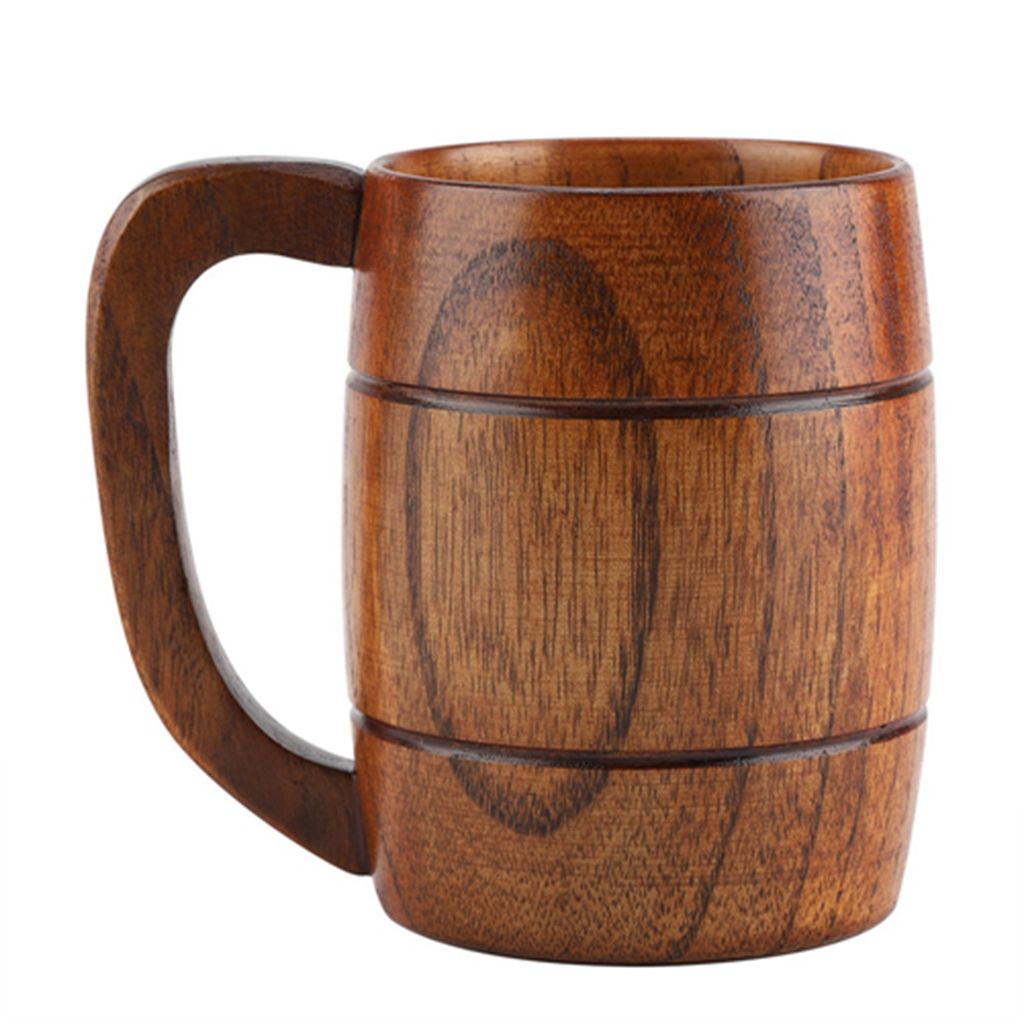 Natürlicher Bierbecher aus Holz, Retro, großes Fassungsvermögen, für Tee und Wasser, klassischer Trinkbecher aus Holz mit Henkel