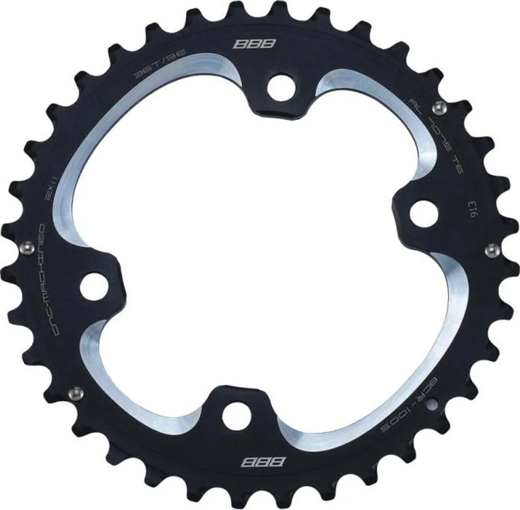 Plateau 36 Dents 96mm BBB MTBGear Noir - Ajustement Précis Shimano XT