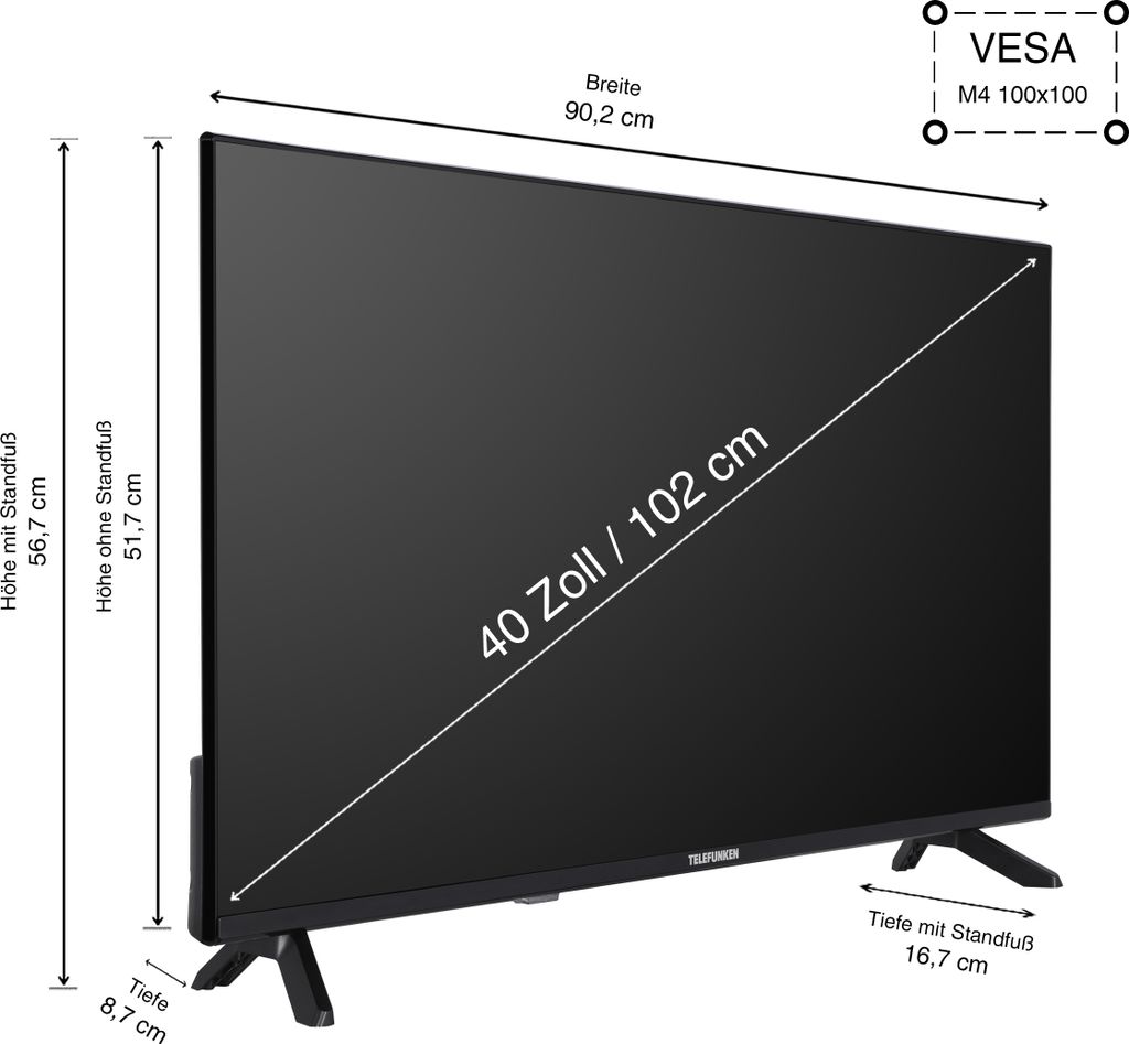 Telefunken D40F751X7CW 40 Zoll Fernseher Smart TV (Full HD, Produktbild 3
