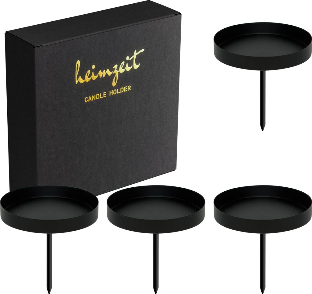 4x Kerzenhalter Metall Schwarz Stumpenkerzen 80mm Kerzenstecker Adventskranz