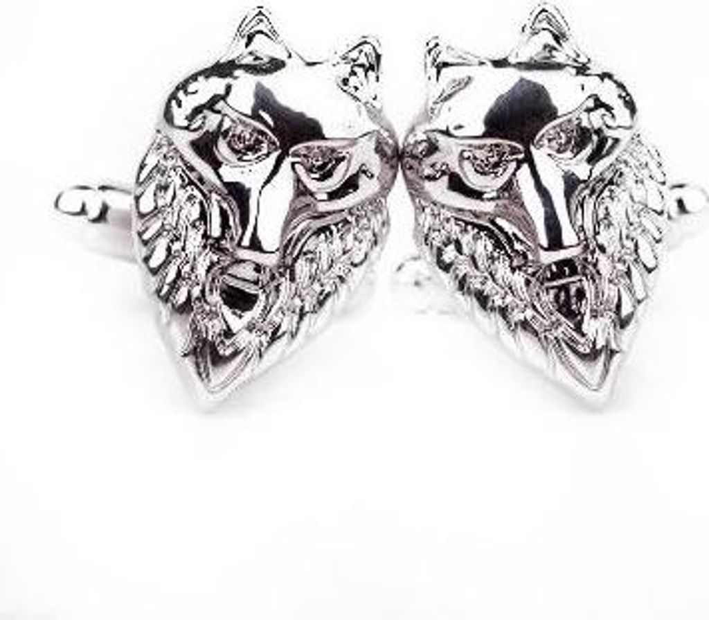 Paar Manschettenknöpfe für Hemden, Wolf Motiv, Silberfarben, Abmessungen 19x 12mm