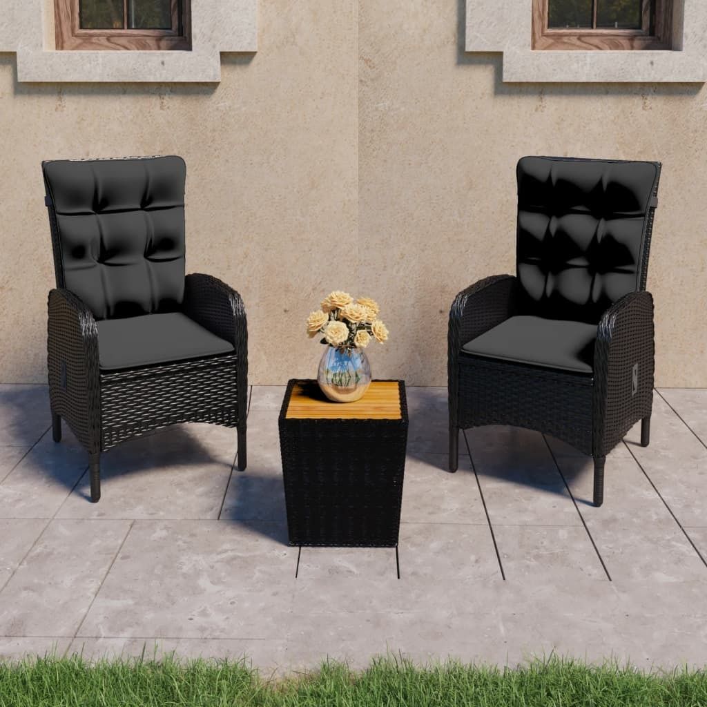 "Rabatt" 3-tlg. Bistro-Set - mit tishe & Stuhl - Poly Rattan und Akazienholz Schwarz - Lounge-Dining set CC2570
