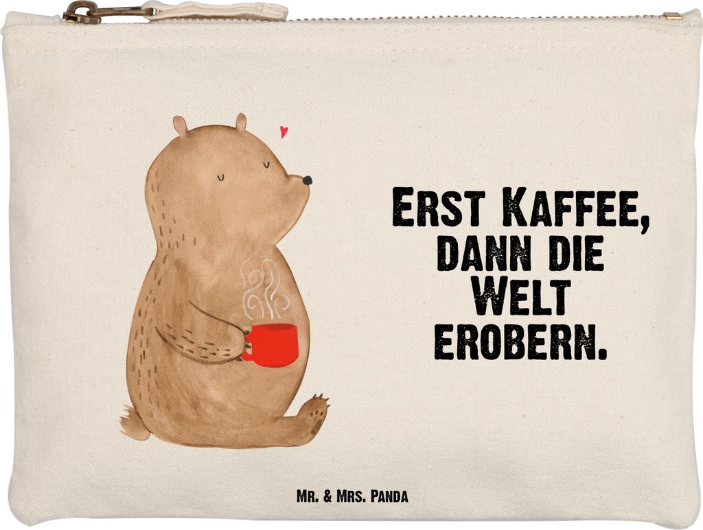 Mr. & Mrs. Panda Etui Bär Kaffee Größe M - Weiß - Geschenk, Guten Morgen, Pouch, Schlampermäppchen, Coffee, Schminktäschchen, Morgenroutine, ...
