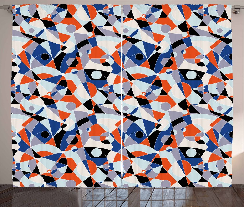 ABAKUHAUS Mitte des Jahrhunderts Rustikaler Gardine, Farben Formen Gitter, Schlafzimmer Kräuselband Vorhang mit Schlaufen und Haken, 280 x 245 cm,...