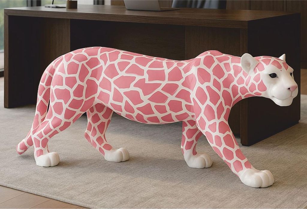 Casa Padrino Deko Skulptur Panther Weiß / Rosa 160 x H. 72 cm - Deko Figur