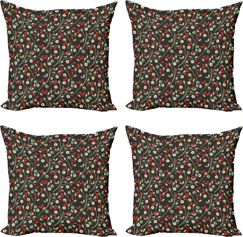 ABAKUHAUS Blumen Kissenbezug Set (4 Stück), Nostalgische Garden Retro, Moderner Doppelseitiger Digitaldruck, 50 cm x 50 cm, Mehrfarbig