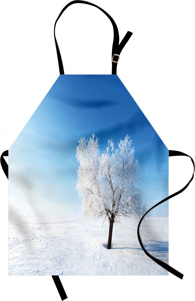 ABAKUHAUS Winter Kochschürze, Einzelner Baum auf Schnee-Abdeckungs-Feld mit vibrierendem Himmel-Blizzard-gefrorenem Konzept, Farbfest Höhenverste...