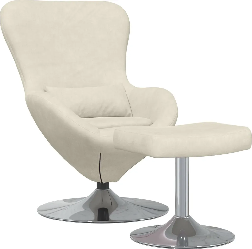 Fauteuil coque avec repose-pieds Crème Velours DesignMeubles Nouveau
