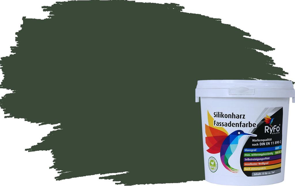 RyFo Colors Silikonharz Fassadenfarbe Lotuseffekt Trend Chromgrün 1l - bunte Fassadenfarbe, weitere Grün Farbtöne und Größen erhältlich, Deck...