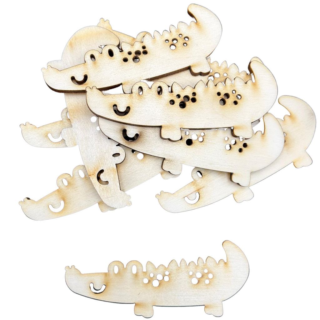 9 Stück Holz Krokodil Verzierungen – Holz-Scrapbooking Figuren – Krokodile aus Sperrholz – 8 x 3 cm – 3mm dick – DIY Basteln, Karten, Ki...