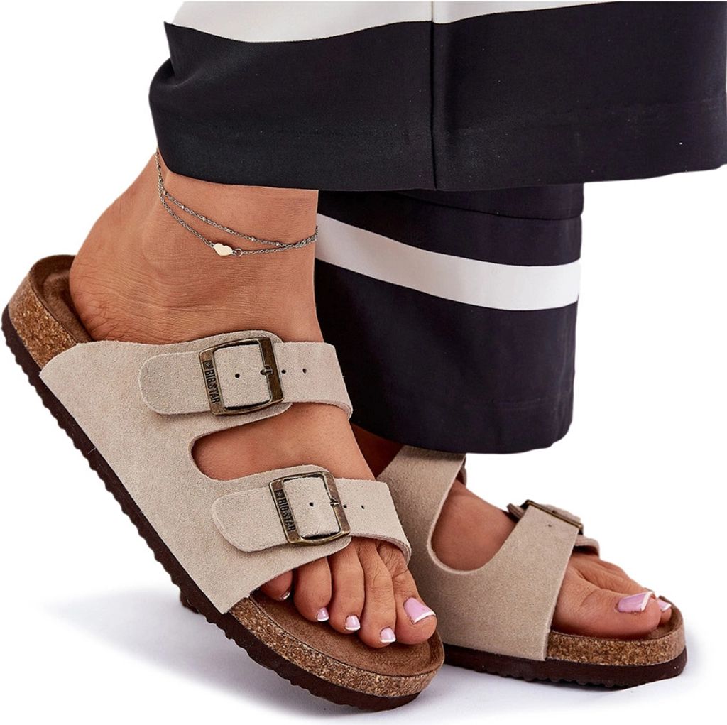 Damen Wildleder Sandalen Mit Schnallen Big Star RR274A391 Beige 37