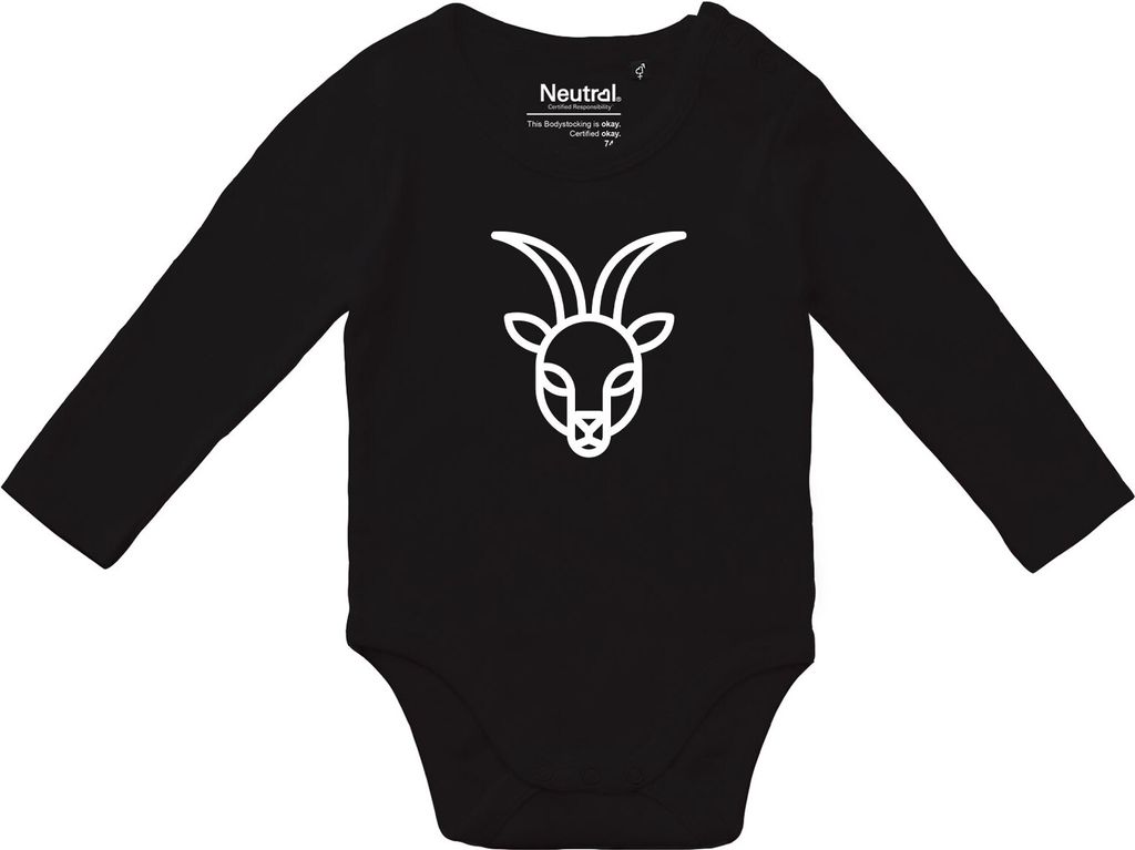 Huuraa Baby Body Steinbock Sternzeichen Symbol 80 Black Baumwolle Fairtrade Langarmbody Geschenkidee