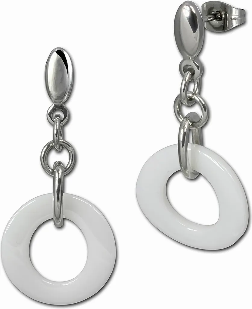 Amello Orecchini Acciaio Inossidabile e Ceramica Bianco ESOX01W