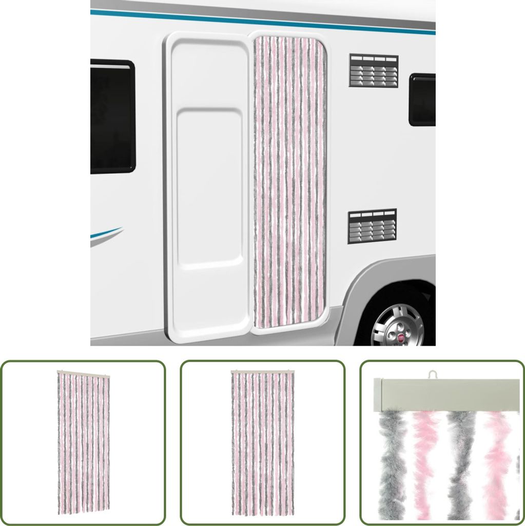 The Living Store Fliegenvorhang Silbergrau und Rosa 56x200 cm Chenille
