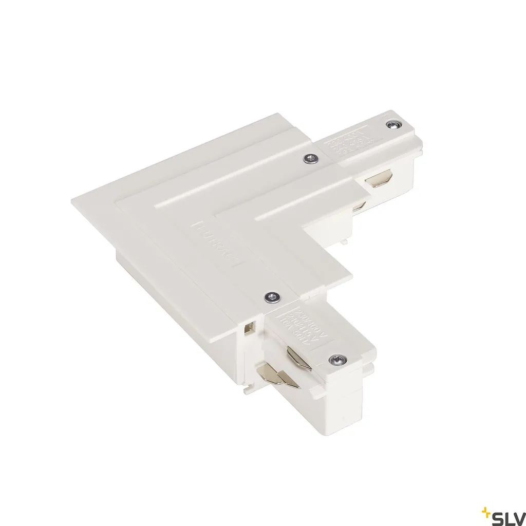 Connecteur Triphasé EUTRAC en L avec Terre Extérieure pour Rail Blanc 16A