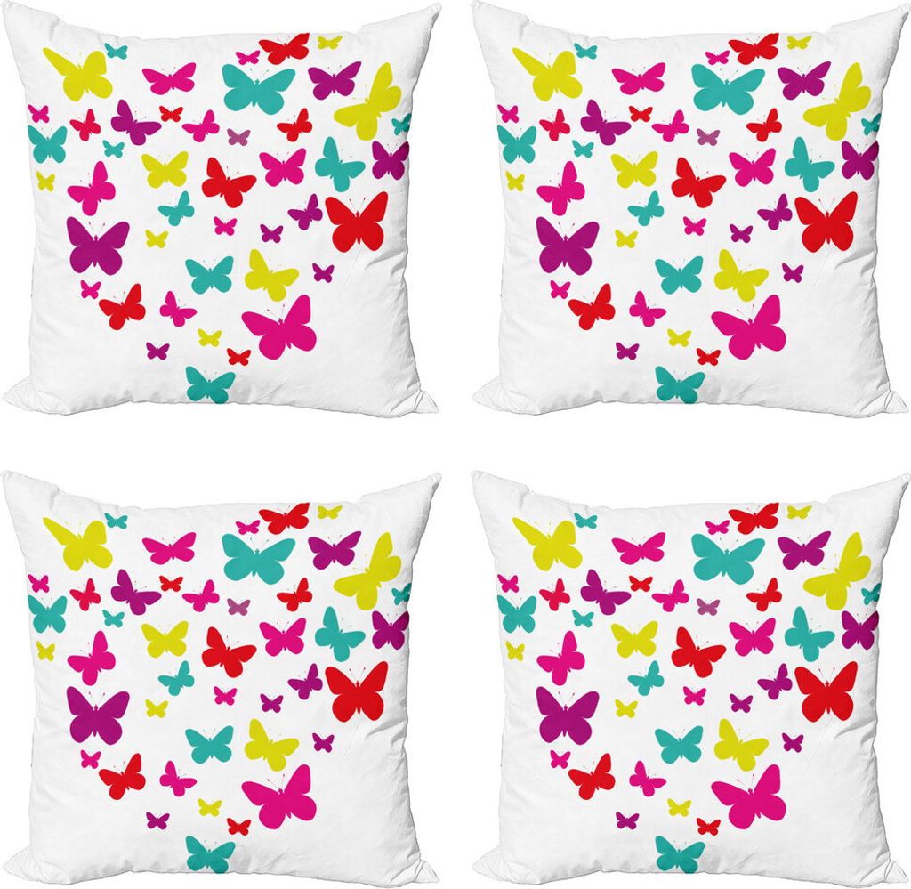 ABAKUHAUS Schmetterling Kissenbezug Set (4 Stück), Schmetterlings-Herz-Liebe, Moderner Doppelseitiger Digitaldruck, 50 cm x 50 cm, Mehrfarbig