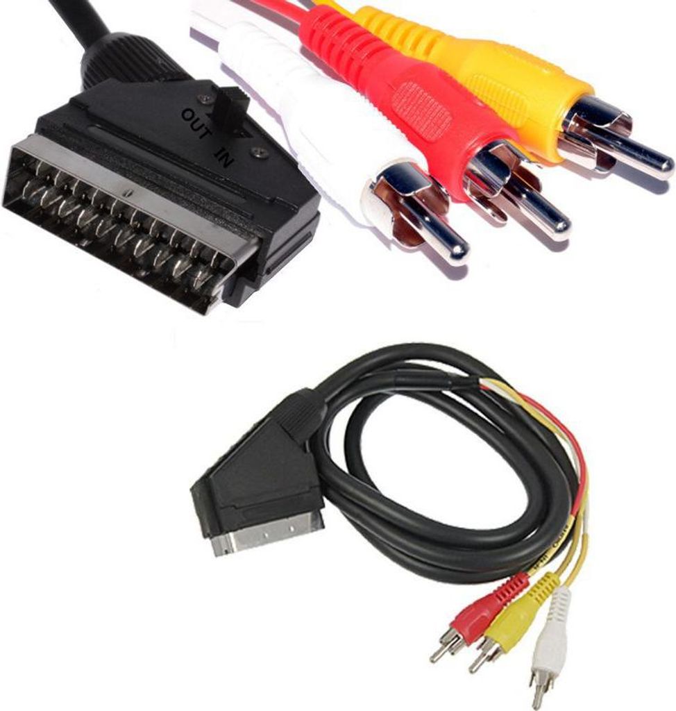 SCART auf 3RCA AV Kabel 21 Pin, 1,5 m, mit Ein/Aus-Schalter, SCART Stecker auf 3 RCA Stecker, Audio Video Adapter