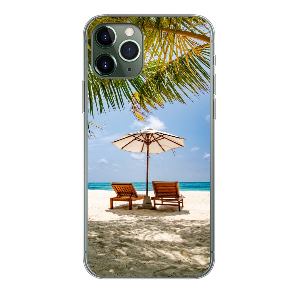 MuchoWow Handyhülle Schutzhülle Hülle für iPhone 11 Pro Strand - Strandkorb - Sonnenschirm Silikon Softcase Handy Hülle - Handy