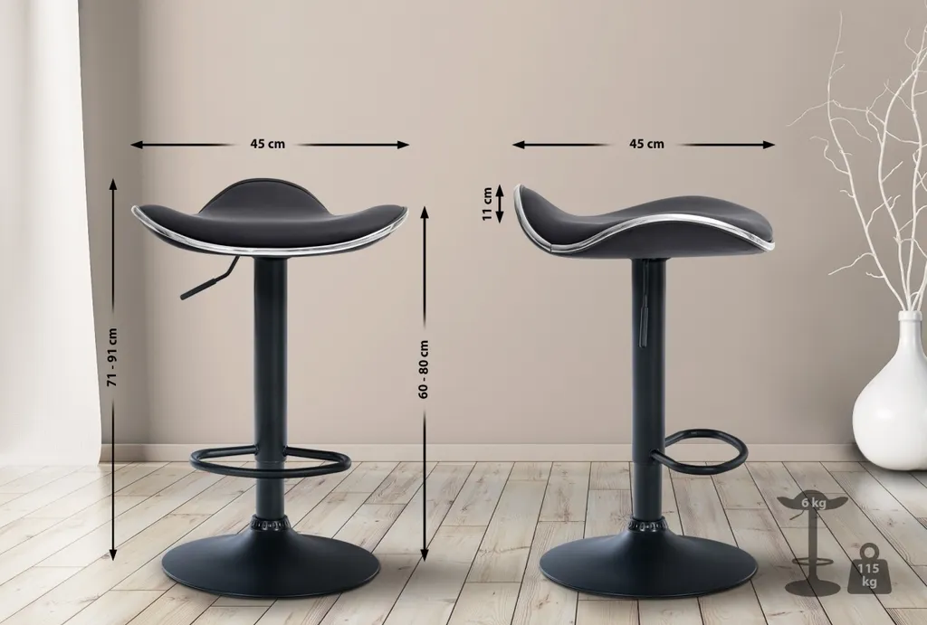 Chaise de bar Shanghai Noir avec structure en métal noir mat robuste - 2