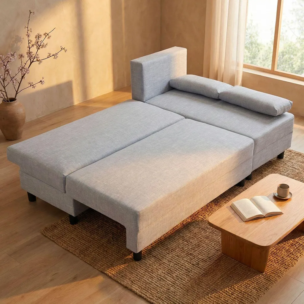 Canapé d'angle convertible Expression en tissu gris clair Menzzo - 5