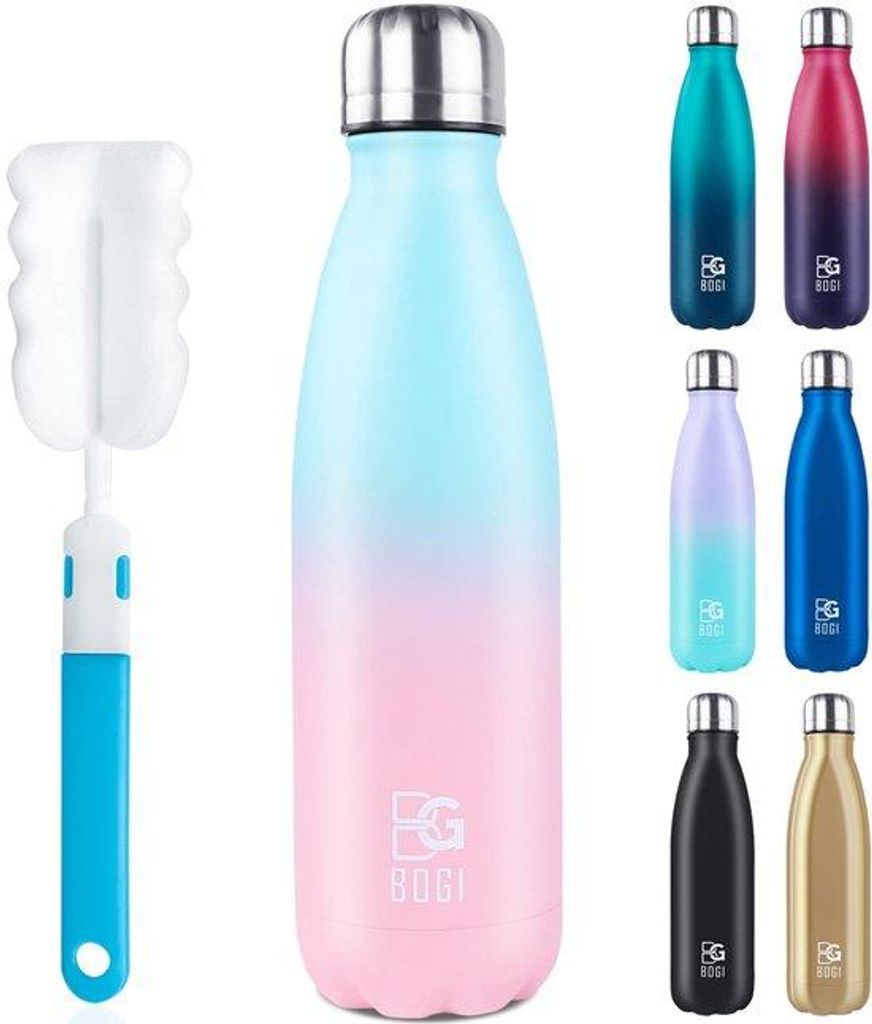 Kinderthermosfles 500ml -vrij roestvrijstahl geïsoleerd hemelsblauw/roze