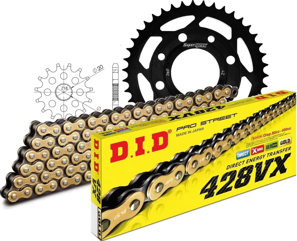 Kit chaîne renforcé DID 428VX X-Ring 118 maillons pour Mash et Indian