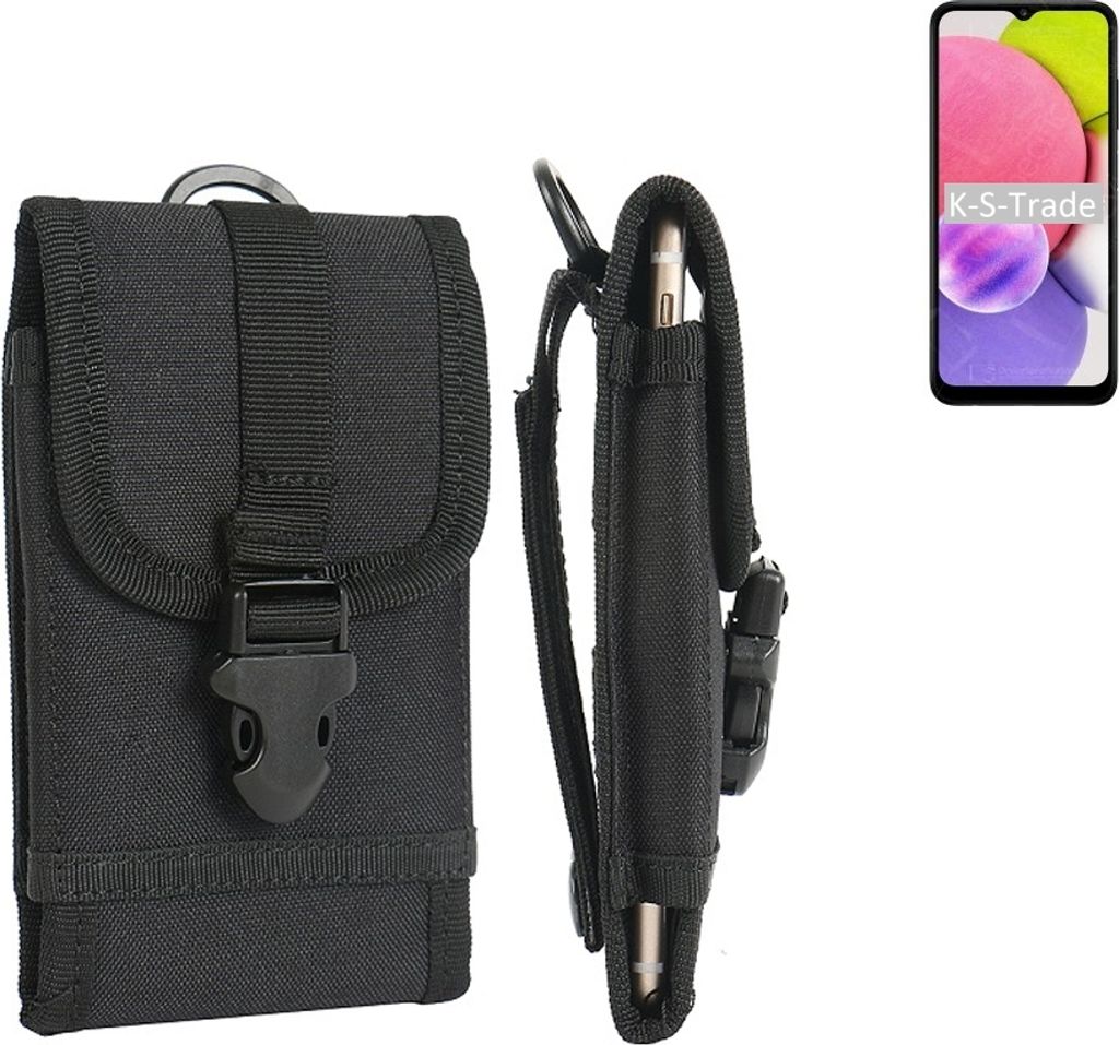 K-S-Trade Holster Handy Hülle kompatibel mit Samsung Galaxy A03s Holster Handytasche Gürtel Tasche Schutz Hülle Robust Outdoor schwarz