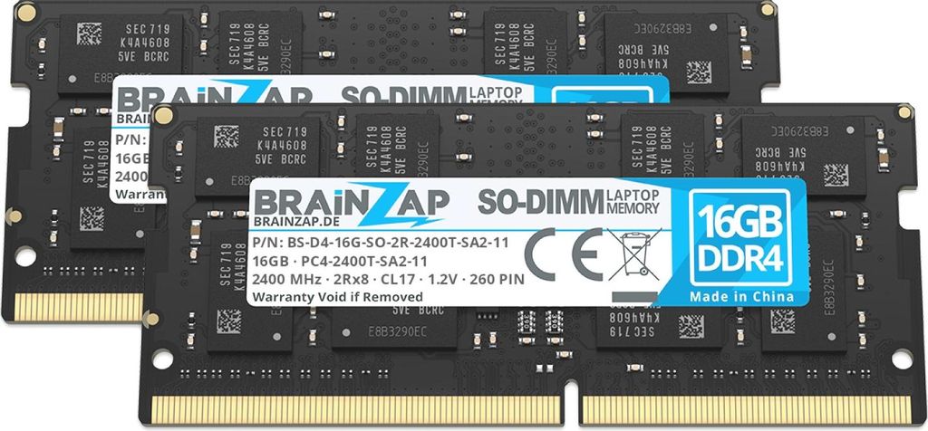 BRAINZAP 32GB (2x 16GB) DDR4 RAM SO-DIMM PC4-2400T-SA2-11 2Rx8 2400 MHz 1.2V CL17 Notebook Laptop Arbeitsspeicher Unbuffered Non-ECC